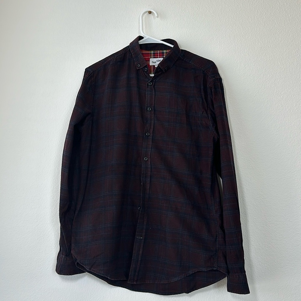 Frank & Oak Flannel Shirt, Burgundy/Navy Plaid, Size: M